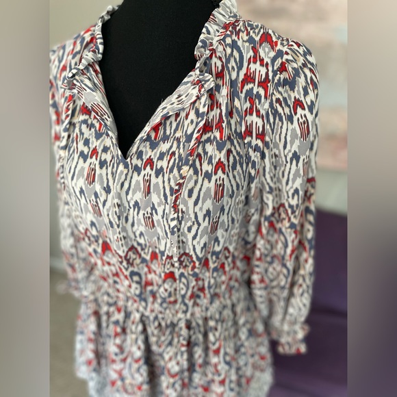 Dex Smocked Tiered Long Sleeve Mini Dress Red, Blue,‎ White Size L NWT - Picture 5 of 13